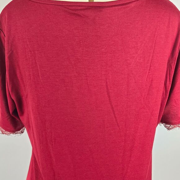 Bloomchic Blouse Women's Large Short Sleeve V-Neck Lace Accent Red Scarlet NWT - Picture 4 of 8